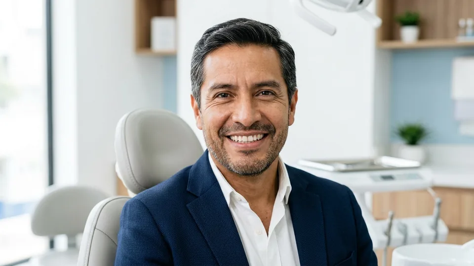 Paciente adulto sonriendo en un consultorio dental